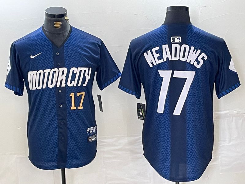 Men Detroit Tigers #17 Meadows Blue City Edition Nike 2024 MLB Jersey style 3->detroit tigers->MLB Jersey
